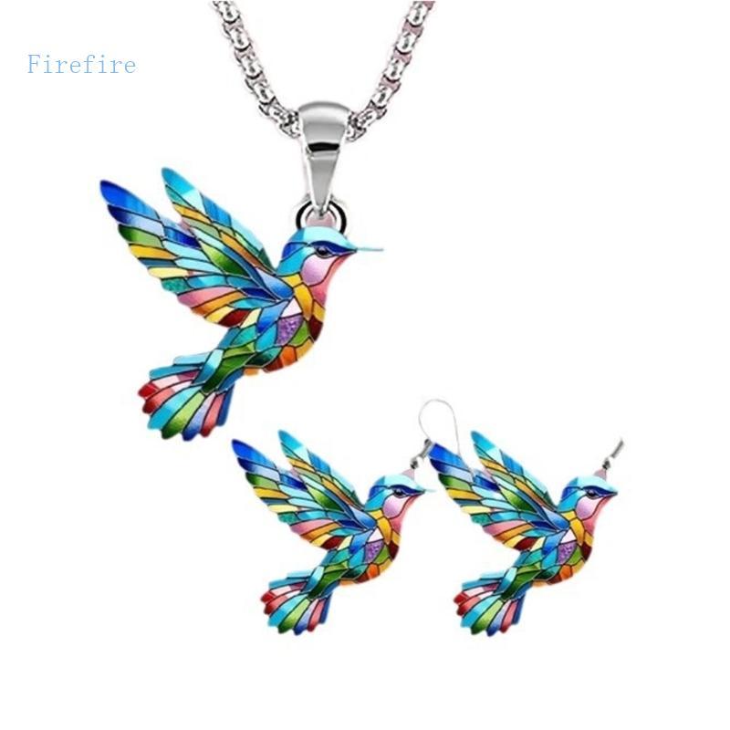 Firefire Elegante Beija-Flor Pingente Colar Brincos Colorido Versátil Jóias Para Meninas Dia Dos Namorados