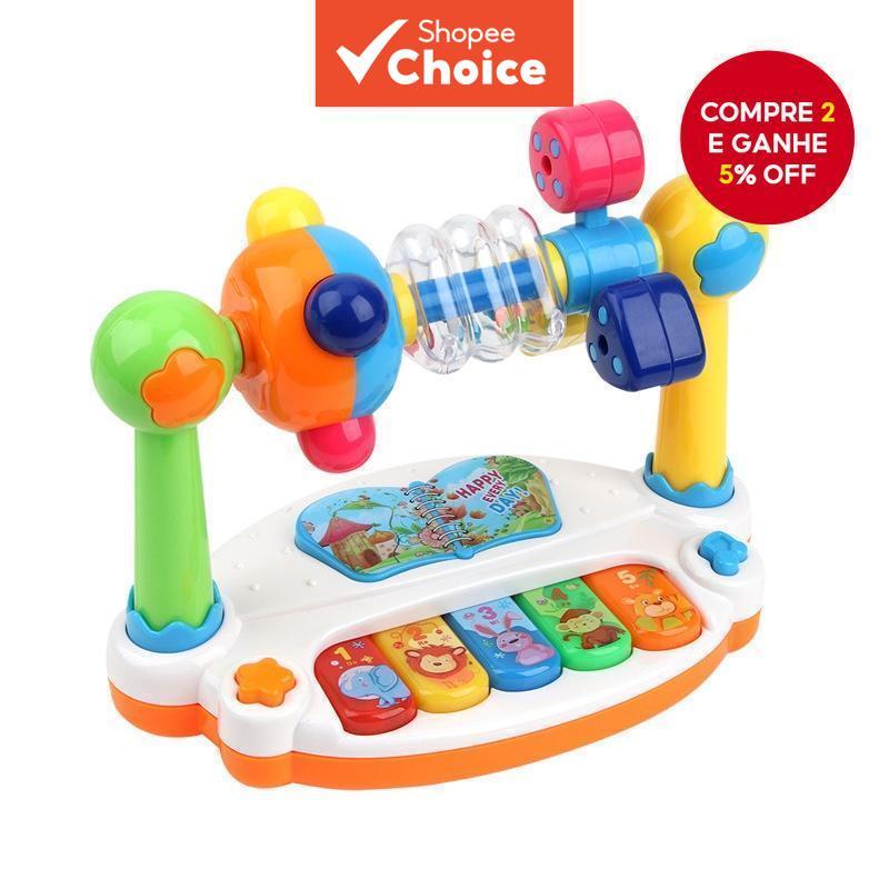 Brinquedo Giratório Musical Do Piano Bebê Com Histórias Das Músicas Luzes , Tambor Multifuncional Chocalho Educacional
