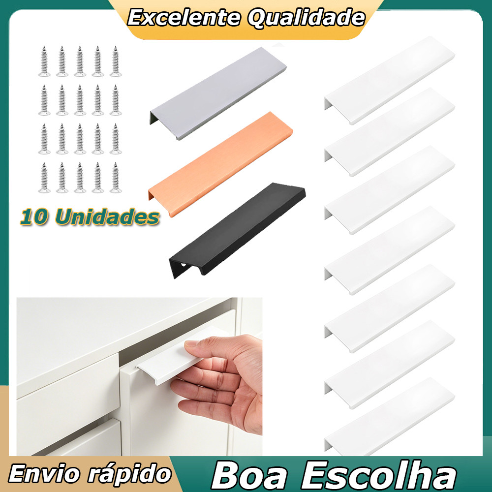 10pçs de puxadores ocultos de montagem puxadores de móveis para guarda-roupa e abertura de porta de armário
