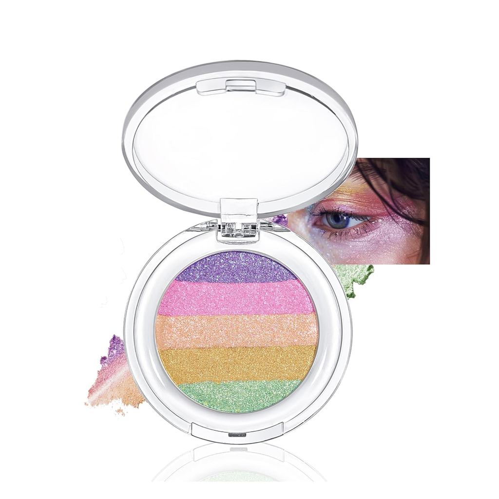 Paleta de Sombras Holográficas Rosa e Roxo com Glitter, Iluminador Facial Multicromático Cintilante com Efeito Camaleão,