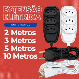 Extensão elétrica 2 Metros Extensão de Energia 3 Tomadas com 3 metros 5 metros 10 metros Regua