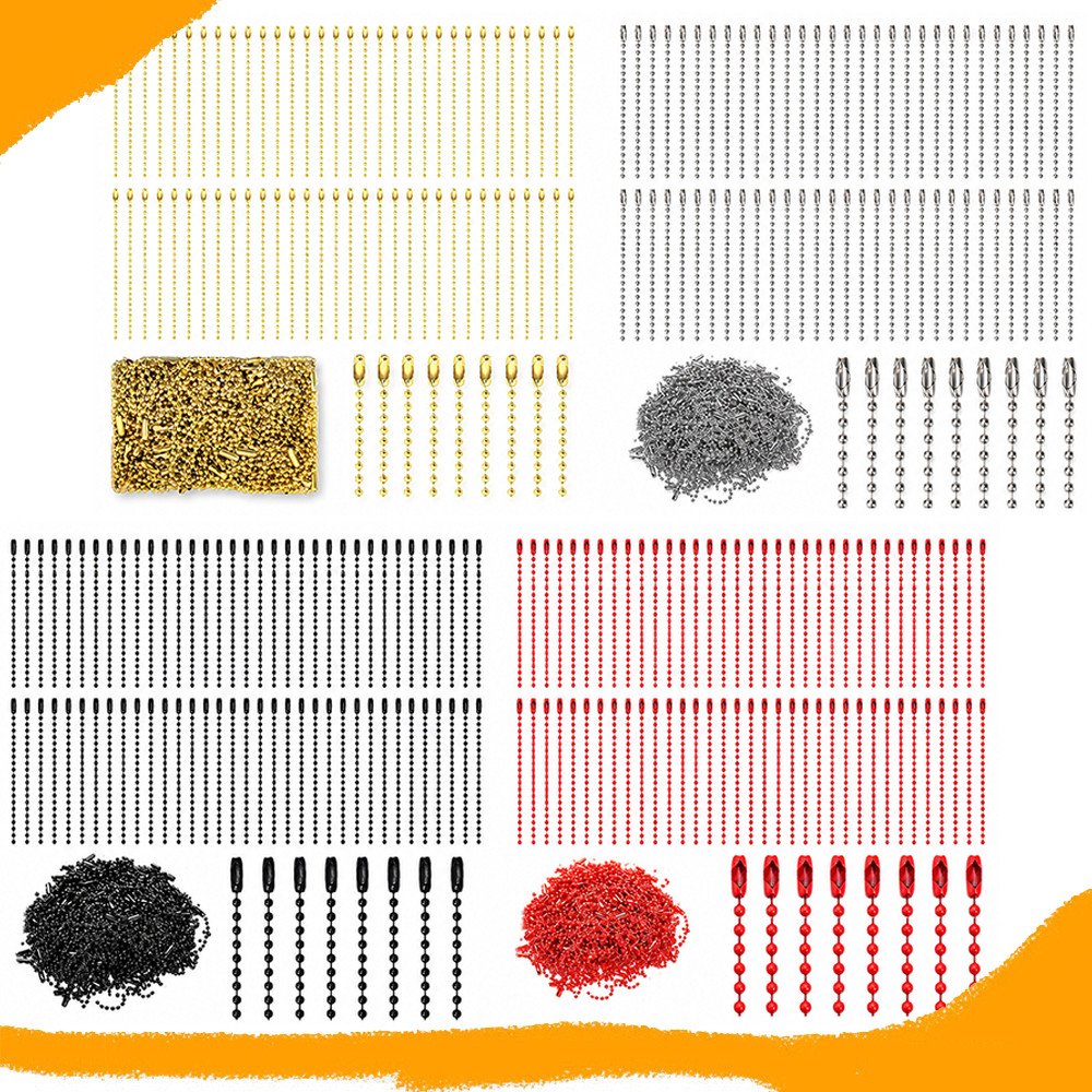 Kit 200 Correntes de Bolinhas para Chaveiro 100 x 2,4 mm, Metal, Prata/Preto/Vermelho/Dourado, DIY e Artesanato