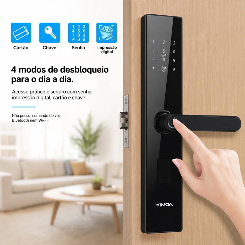Fechadura Eletrônica Inteligente Door com Impressão Digital, Senha, Cartão NFC e Chave Mecânica fang