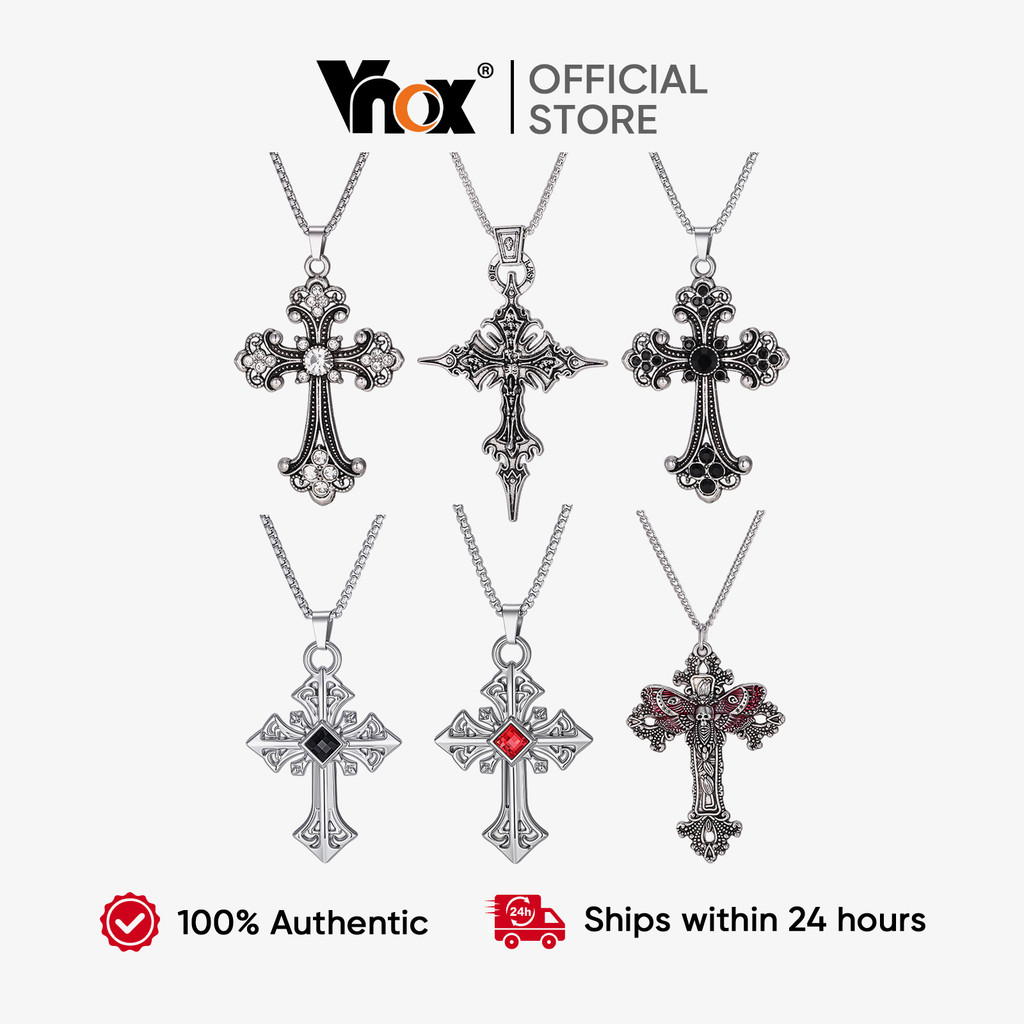 Vnox Vintage Ornamentado Cruz Colar Masculino , Aço Inoxidável Punk Hip Hop Unissex Fé Moderno Urbano Streetwear Clube P