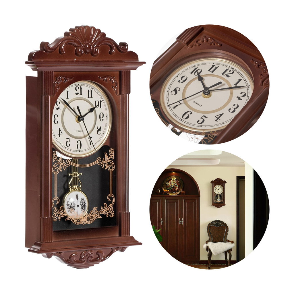 Relógio de Parede com Pêndulo Vintage com Aparência de Madeira Para Escritório Sala de Estar Cozinha Sala de Jantar em Oferta na Shopee