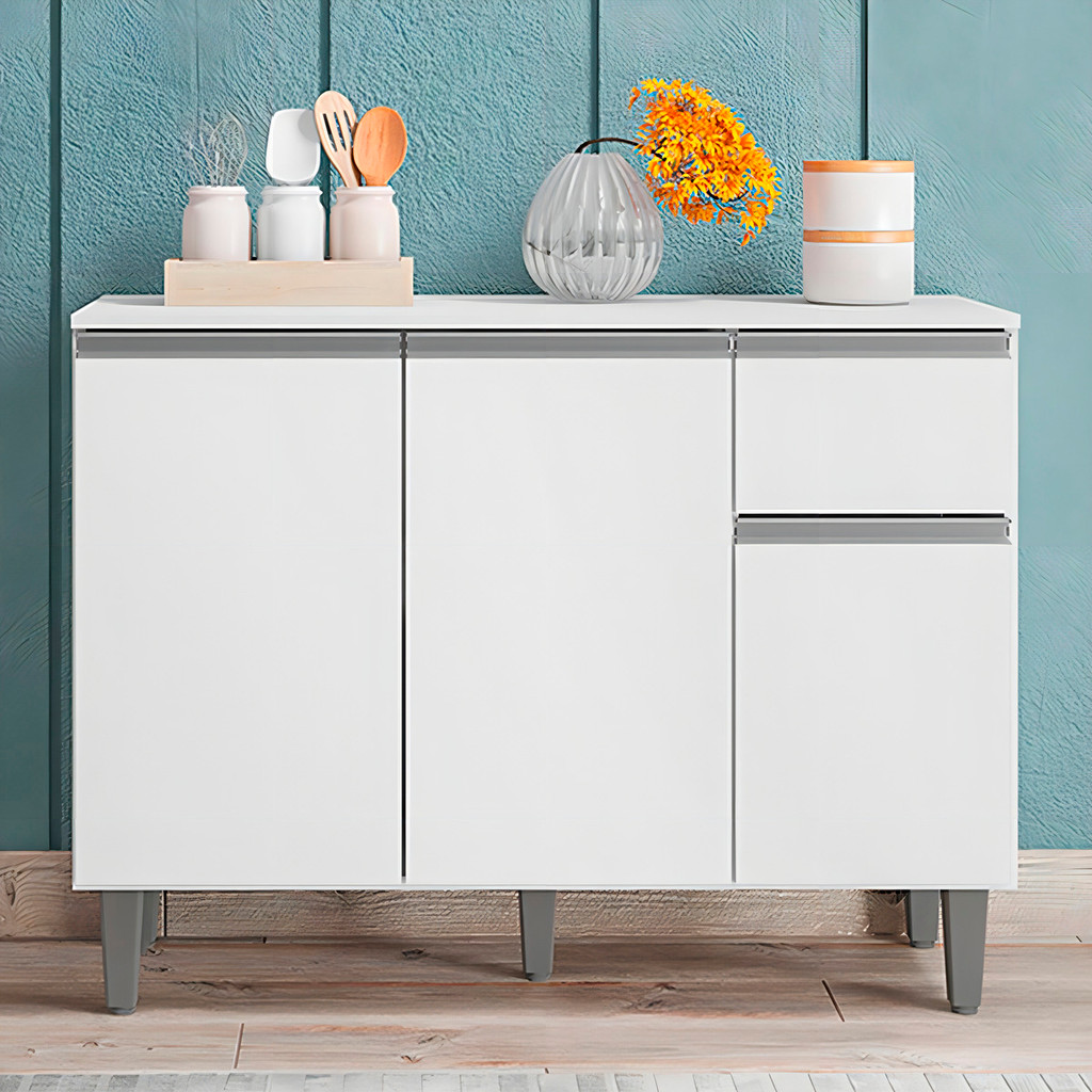 Balcão de Cozinha Gabinete Vanessa 105cm C/ Tampo Ajl Móveis em Oferta na Shopee