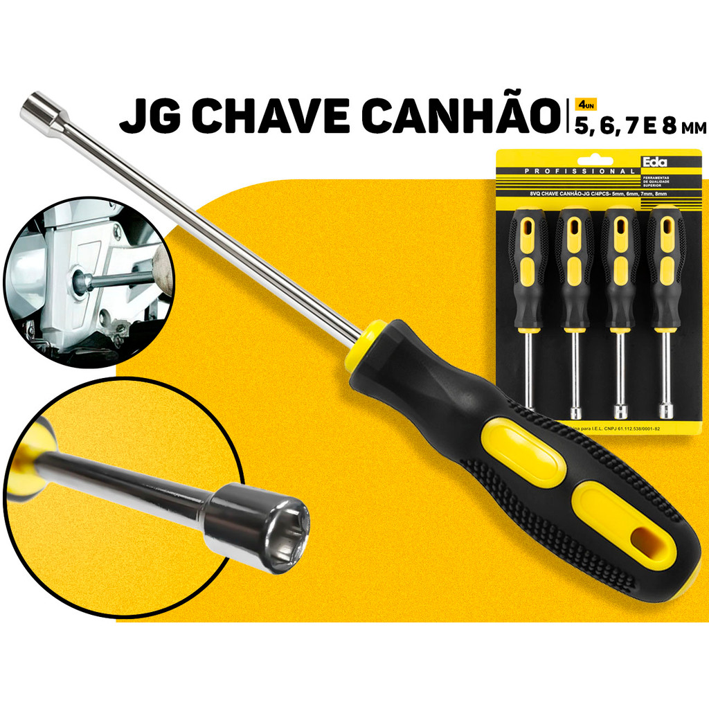 Jogo Chave Canhão Cabo Emborrachado 4 Peças 5mm 6mm 7mm 8mm Premium Eda Ferramentas Manuais Manutenção Mecânica	 em Oferta na Shopee