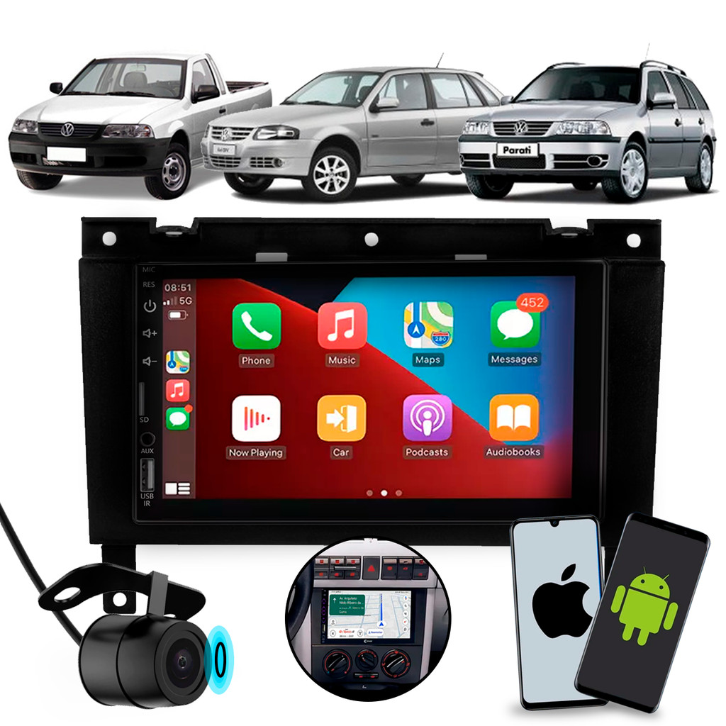 Multimídia 7 Polegadas Gol G3 Saveiro G3 Parati G3 Com Carplay Android Auto Espelhamento Celular + Moldura + Câmera Ré em Oferta na Shopee