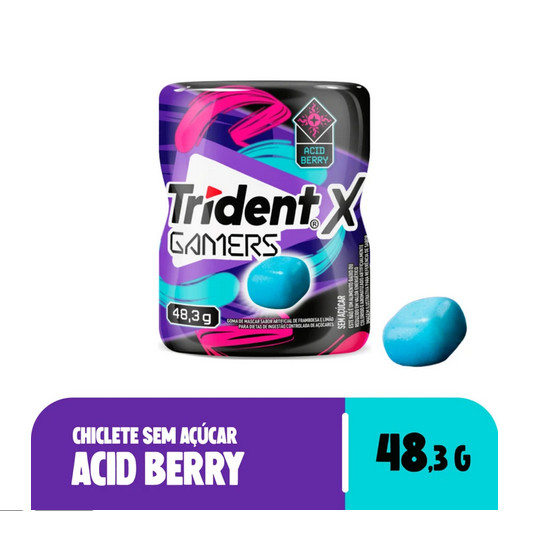 Chiclete Trident X Gamers Acid Berry Sem Açúcar 48,3g