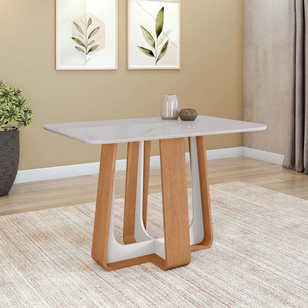 Mesa de Jantar Retangular  4 Lugares 120 Tampo MDF/Vidro Easy Pop  Amendoa/off White em Oferta na Shopee