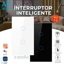 Interruptor Inteligente de Toque Wifi Com 2 Botões Controle por Aplicativo Alexa Tuya e Google