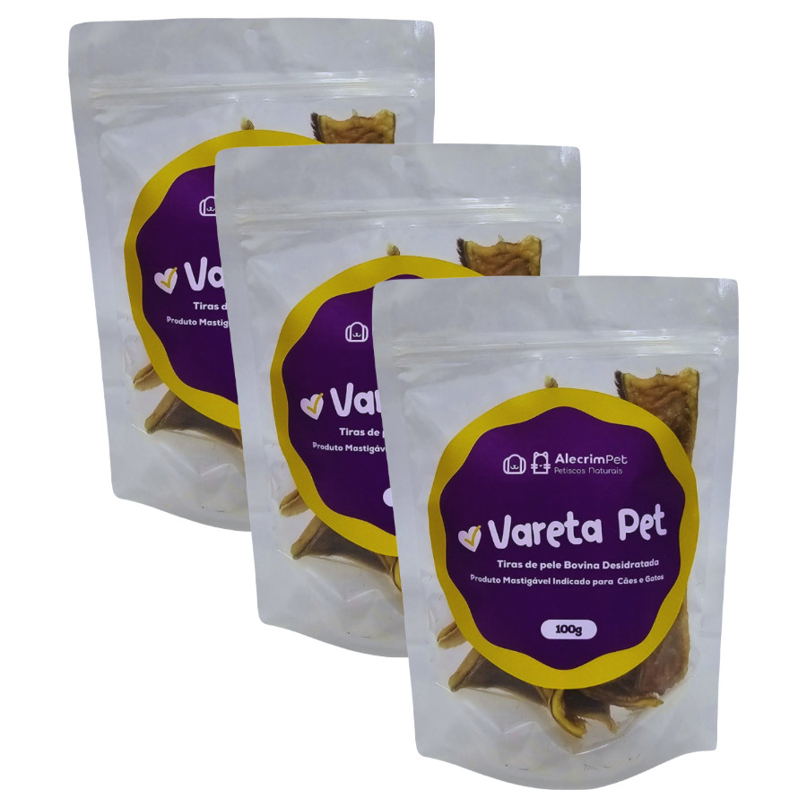 Mordedor PET Petisco Natural Cães Vareta (Tiras de Pele Bovina) 100g Alecrim Pet Mordedor  Kit com 3 Pacotes