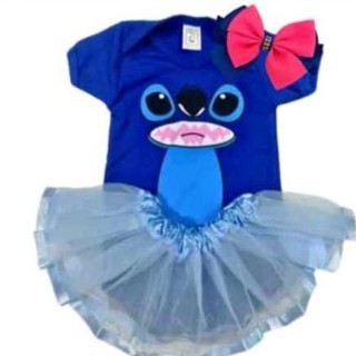 Body Fantasia Stitch e Lilo  Bebê Fantasia Mesversário Body + Saia Tule