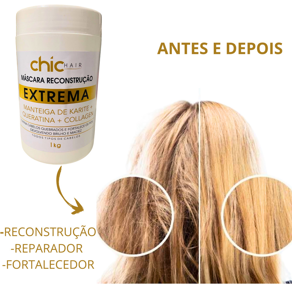 Máscara reconstrução extrema manteiga de karite + queratina+ collagen 1KG Chic Hair 