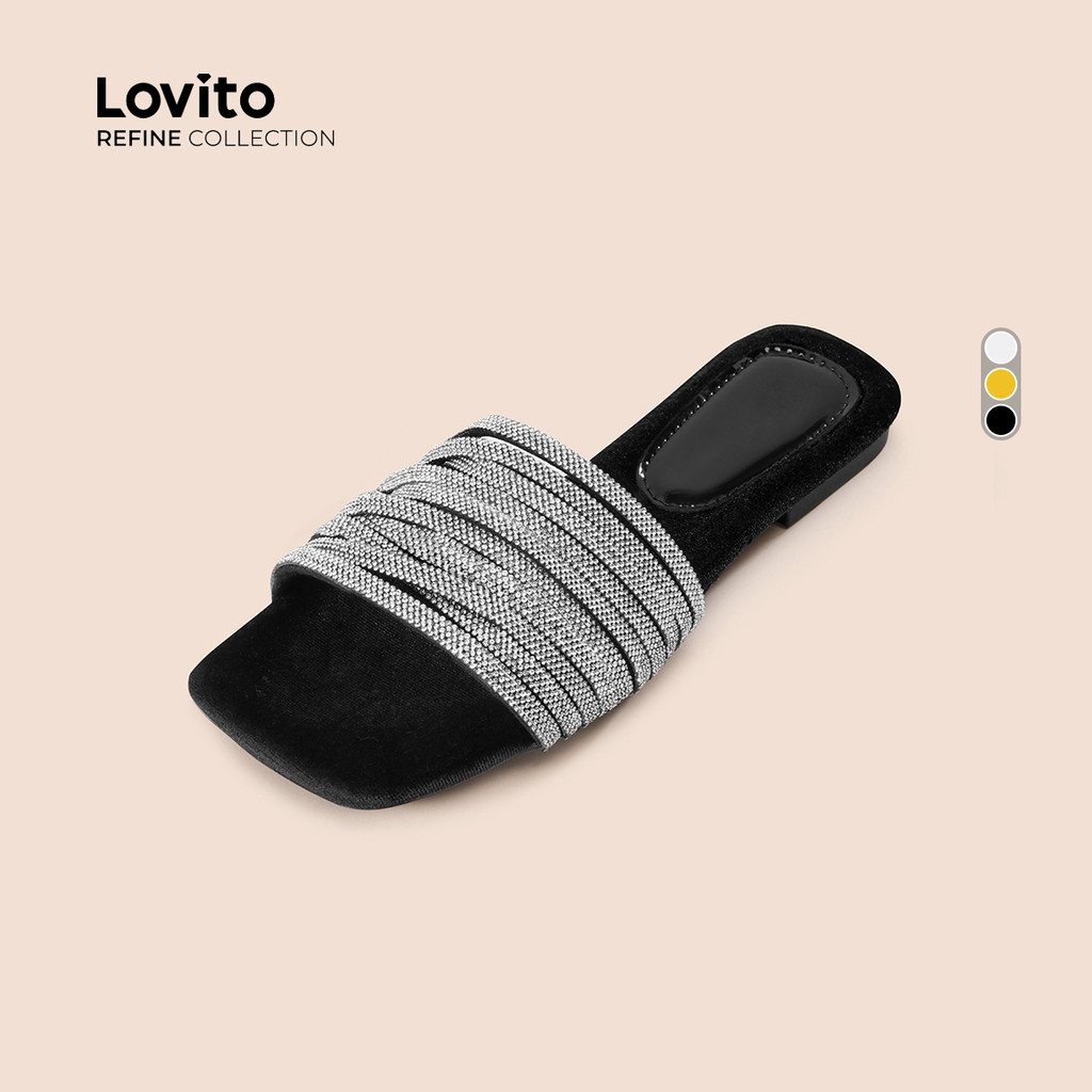 (Lovito Refine) Sandálias Planas Elegantes com Strass para Mulheres LR14E461