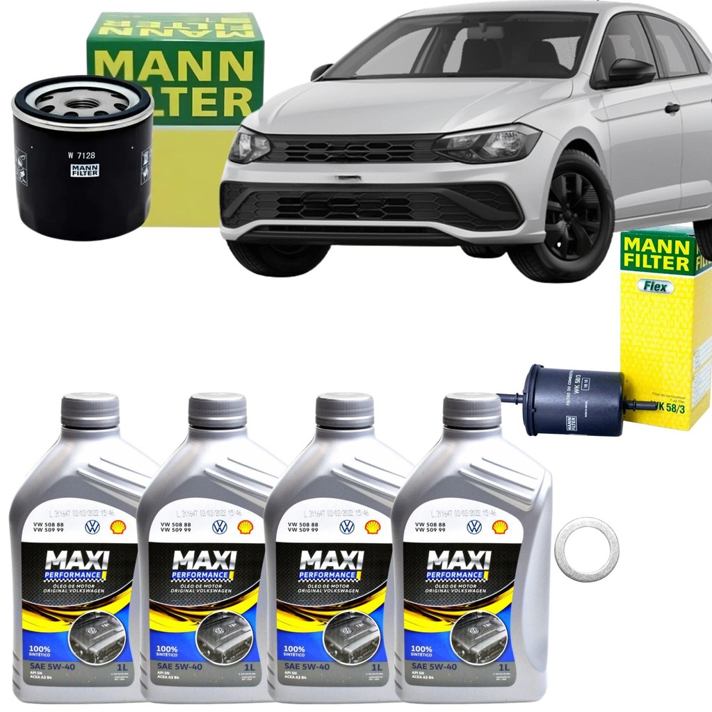 Kit Revisão Óleo 5w40 + Filtro Óleo e Combustível Polo Track 1.0 Mpi 2023... (Mann Filer + Óleo VW)