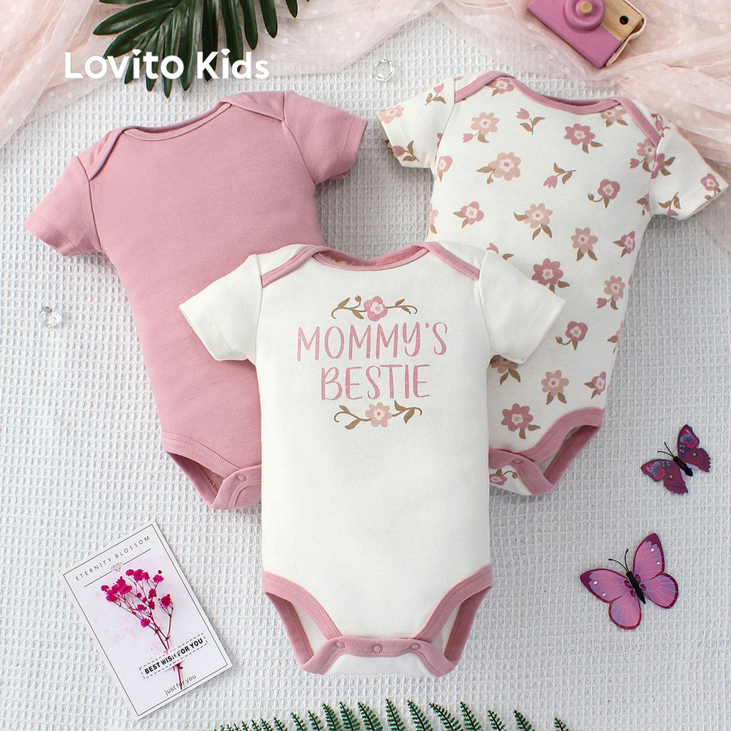 Lovito Body Bonito Infantil Conjunto 3 Peças Botões Contraste Primavera/Verão Multicolor Bebês LNL115062