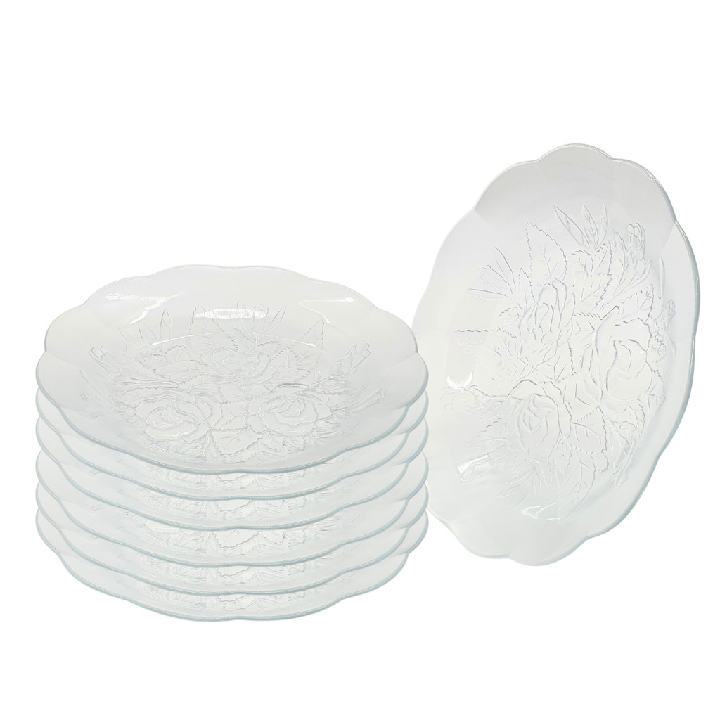 Jogo 12 Pratos Fundos Vidro Fundo 22 cm Almoço Jantar Mesa Transparente Rosas em Oferta na Shopee
