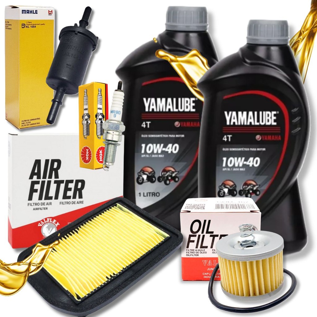 Kit Revisão Factor 150 / Factor 125i / Fazer 150 Troca Óleo Yamalube 10w40 Filtros e Vela Ngk em Oferta na Shopee