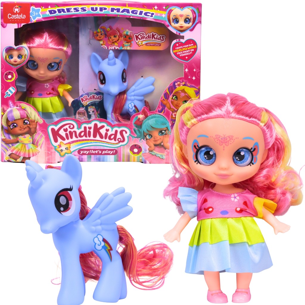 Boneca Infantil Kindi Kids Articulada Com Pônei Azul Magico Divertido - Castela