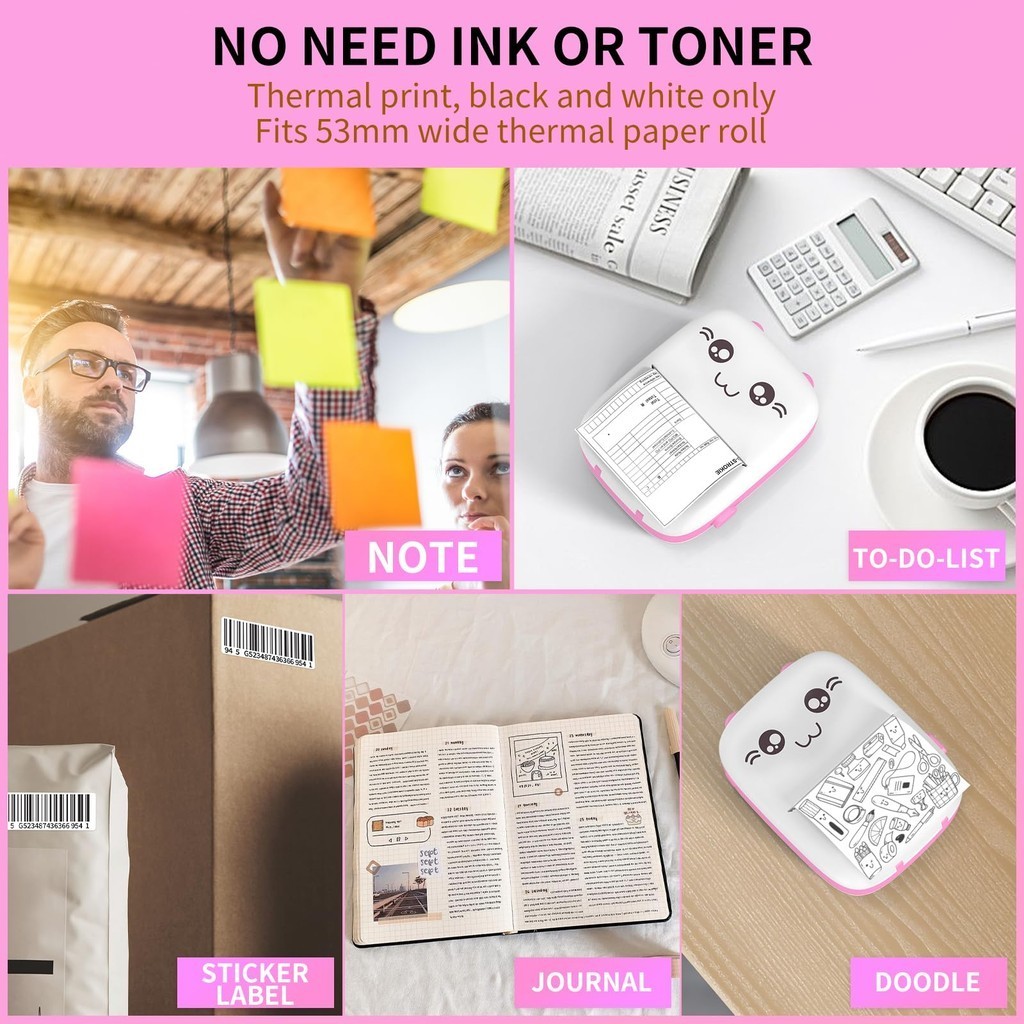 Mini Impressora Térmica Portátil Bluetooth De Alta Resolução Para De Etiquetas Fotográficas Nota Plana De Adesivos