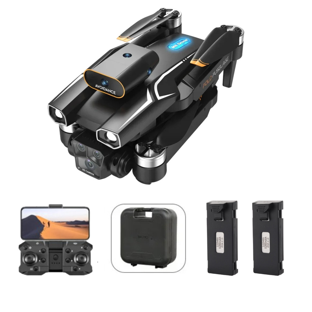 Drone M8 – Câmera Dupla HD, Motor Brushless, Evita Obstáculos, 2 Baterias