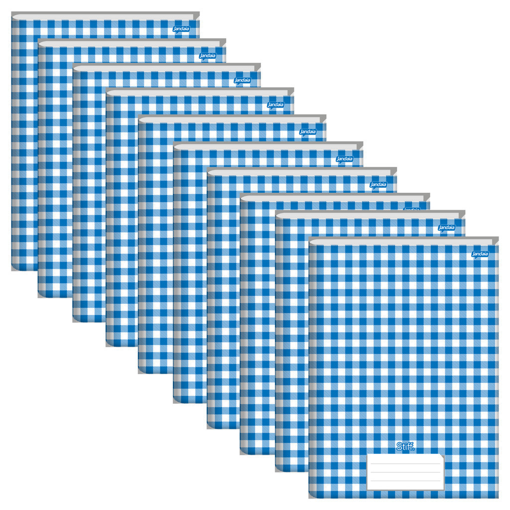 Caderno Brochura 1/4 Capa Dura 48 Folhas Stiff Azul Xadrez - Pacote com 10 unidades