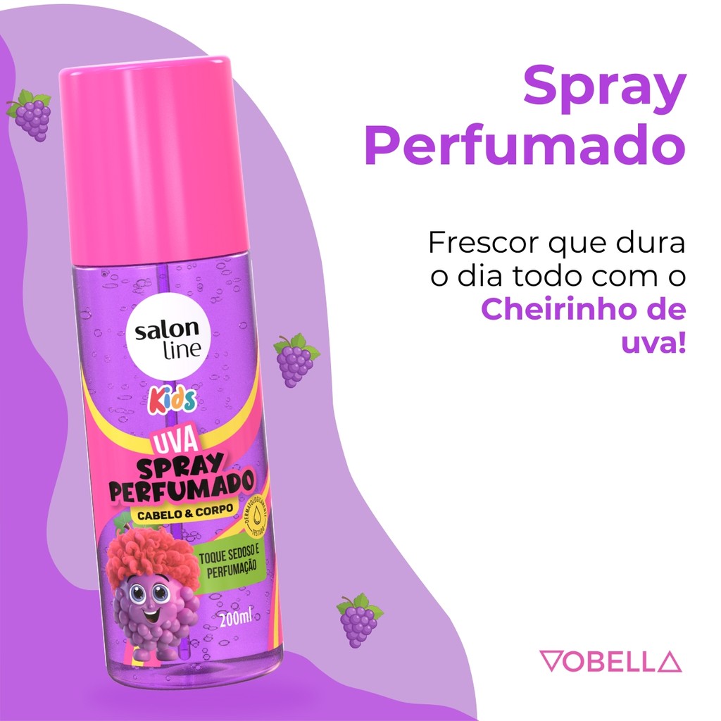 Detalhes do Spray Perfumado Uva Kids Cabelo Corpo Salon Line 200ml