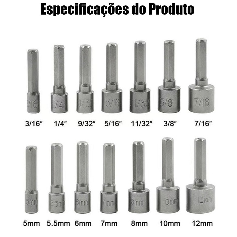 Kit de Jogo de Bits Soquete Canhão para Parafusadeira 5 A 12mm