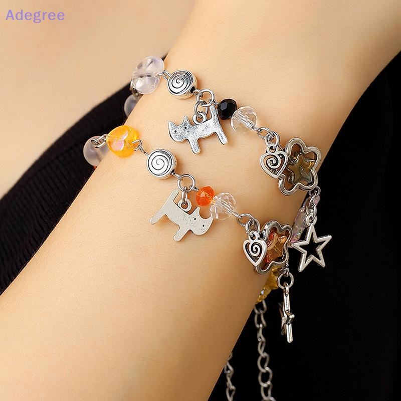 Adegree 2 Pçs Y2K Sol Lua Encantos Casal Pulseiras Punk Moda All-match Frisado Pulseira Doce Legal Corrente De Pulso Par