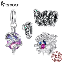 Bamoer 925 Prata Esterlina Charme Medusa Cobra Pingente DIY Para Pulseira Presentes Mulher