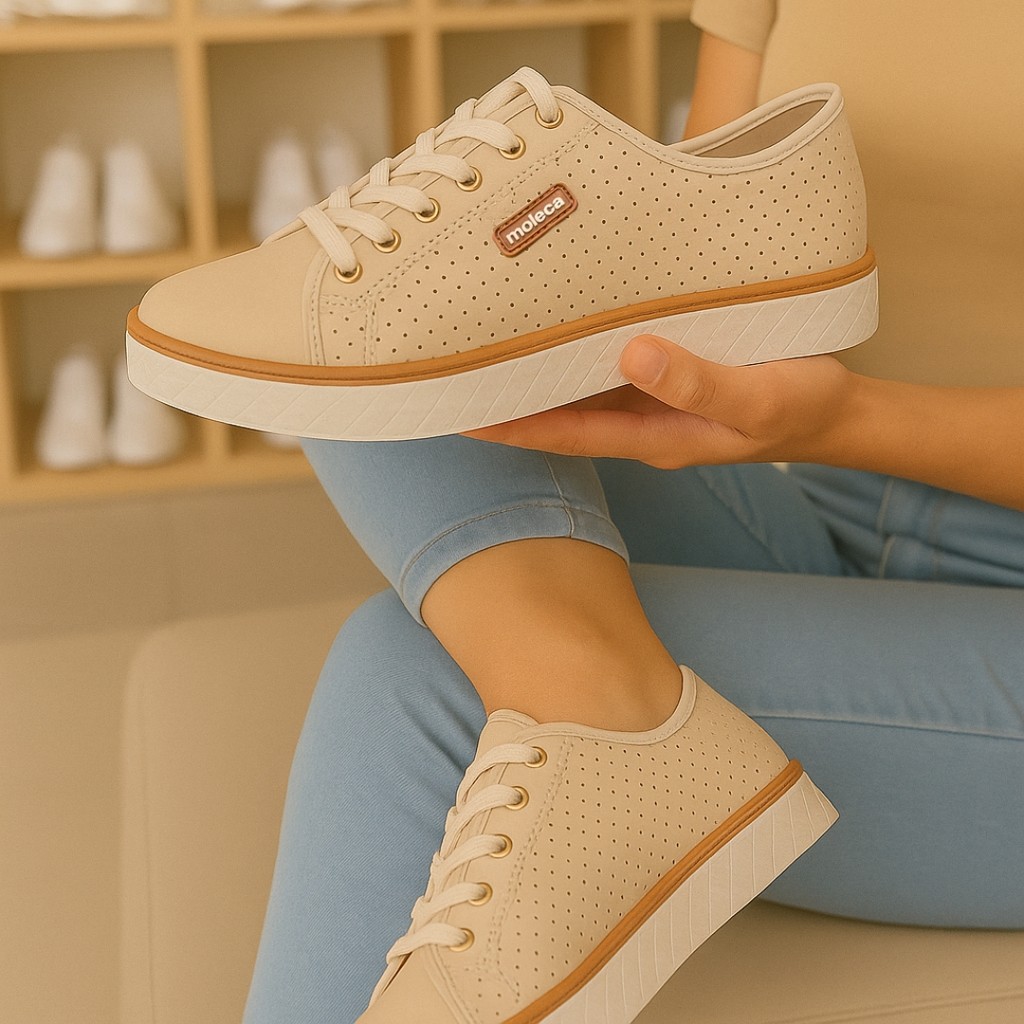 Tênis Feminino Casual Moleca Micro Furinhos Leve e Confortável Original Dia dia, Tênis Casual Moleca