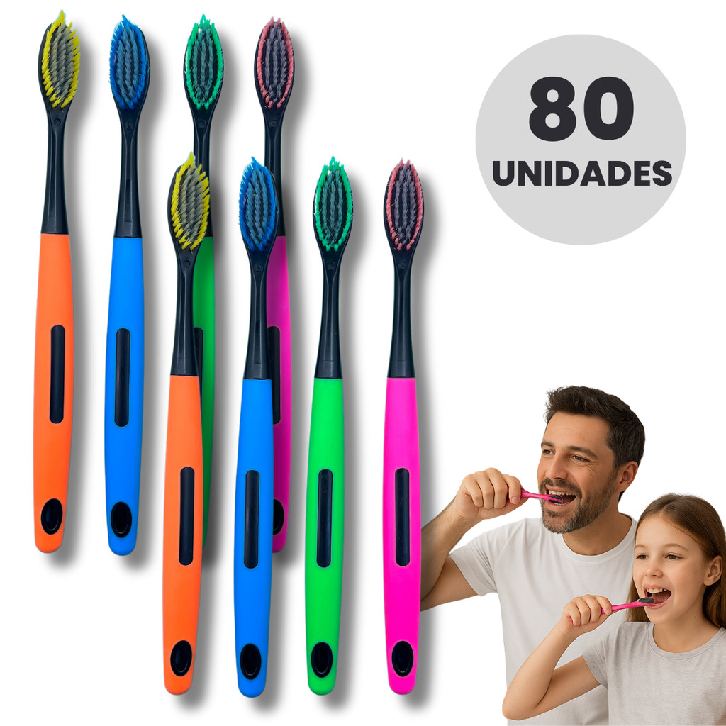 80 Escovas De Dente Macia Adulto Com Limpador De Lingua E Capa Protetora