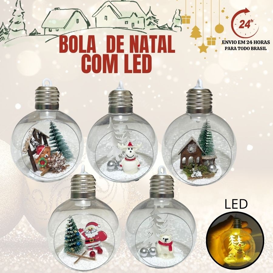 Bola Decorativa De Natal Temática Led Bolinha Natalina Iluminada Para Árvore Decoração