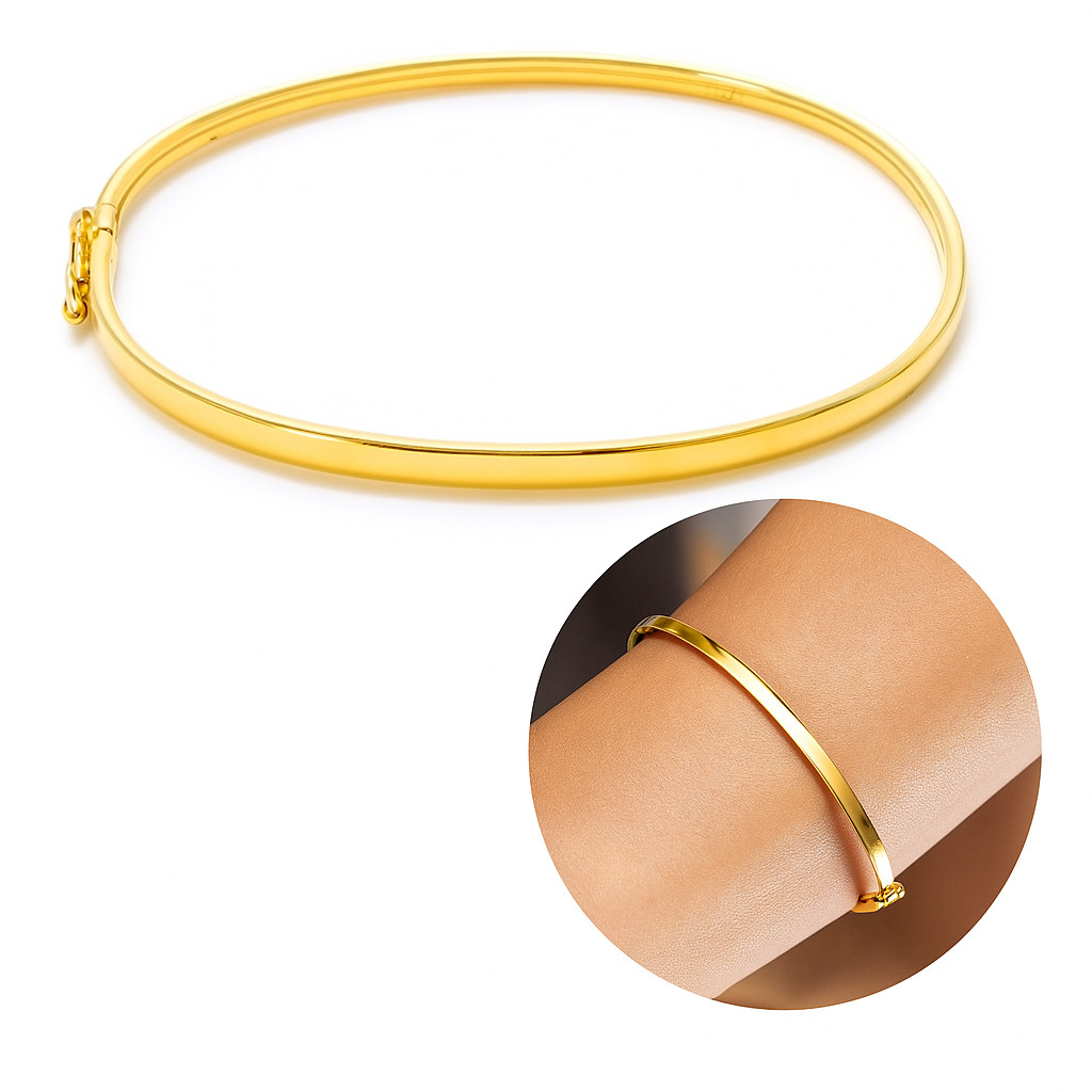 Bracelete Delicado Liso Feminino Fecho Italiano Jóia Minimalista Banhado em Ouro 18k Anti Alérgico
