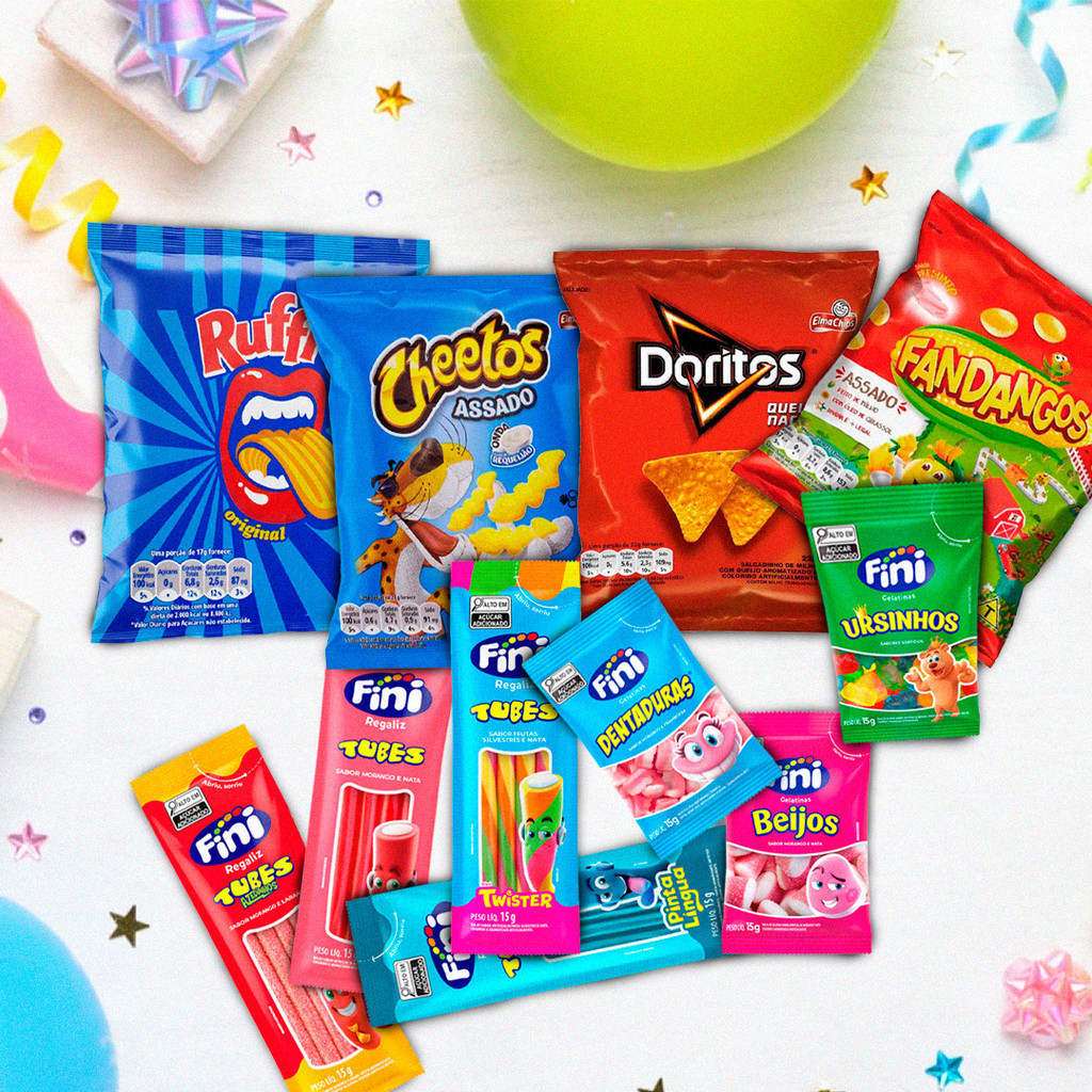 Kit 10 Salgadinhos Elma Chips + 10 Pacotes Bala Fini