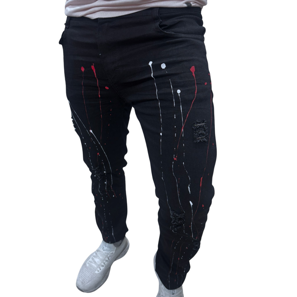 Calça Jeans Preta Splash Rasgado Elastano Premium - LIONS JEANS em Oferta na Shopee