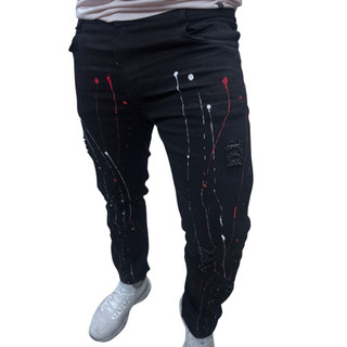 Calça Jeans Preta Splash Rasgado Elastano Premium - LIONS JEANS