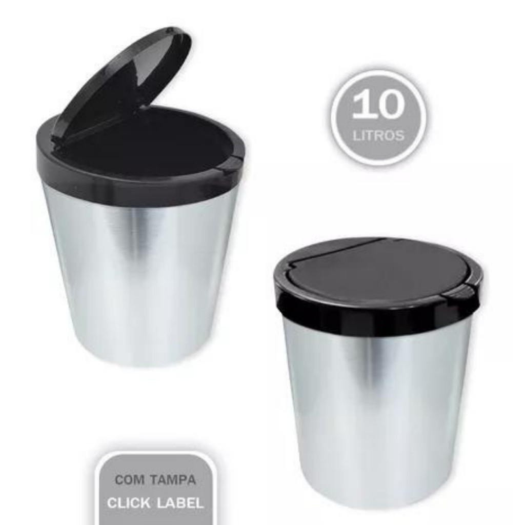 Lixeira Cesto de Lixo 10 Litros Automática Tampa Click Label Para Banheiro Cozinha Escritório Quarto - Ecolix