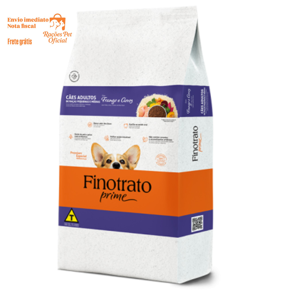 Ração Premium Especial Finotrato Prime 15kg Para Cachorro Raças Pequenas e Médias Frango e Arroz