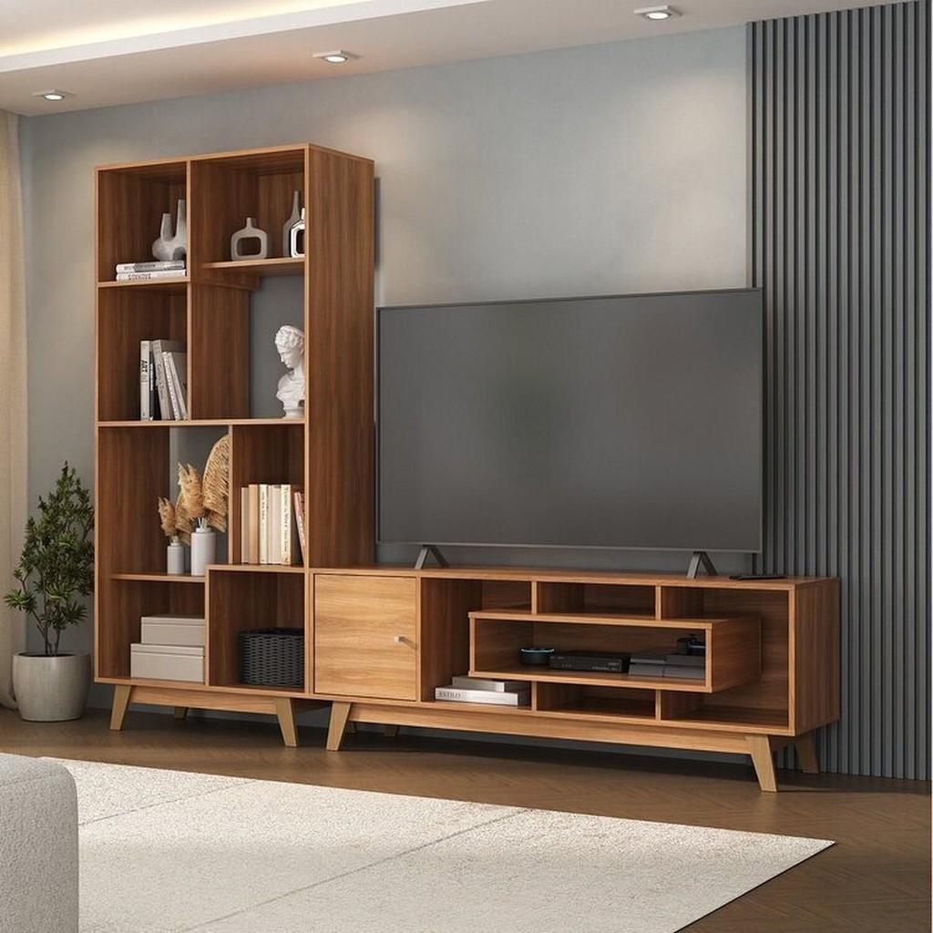 Estante Home para Tv até 65 Polegadas com 1 Porta Prime Yescasa Nogal em Oferta na Shopee