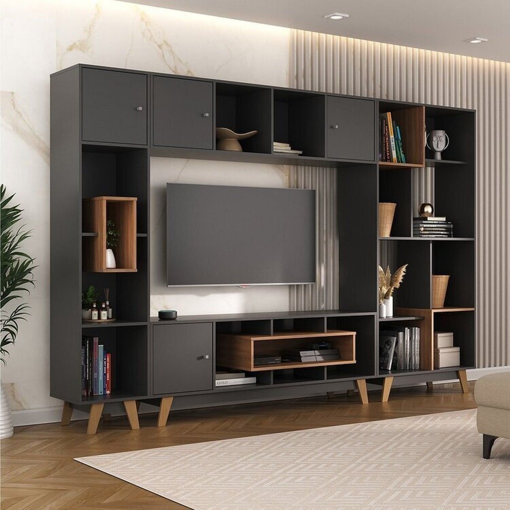 Estante para TV e Home Theater até 65 Polegadas 274CMX181CM 4 Portas Elegance Yescasa Grafite/Nogal