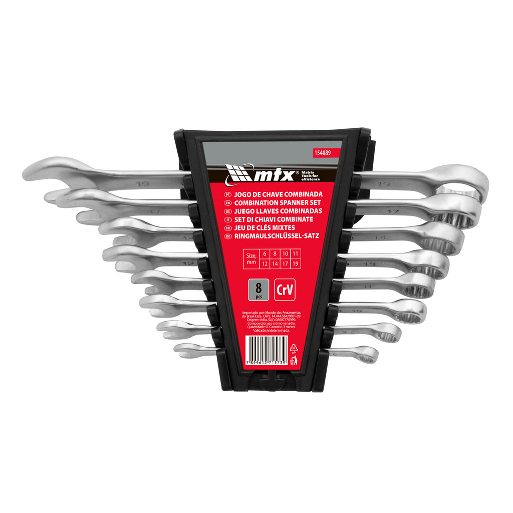 JOGO DE CHAVE COMBINADA, CRV CROMO FOSCO 6-19MM, 8PCS // MTX em Oferta na Shopee