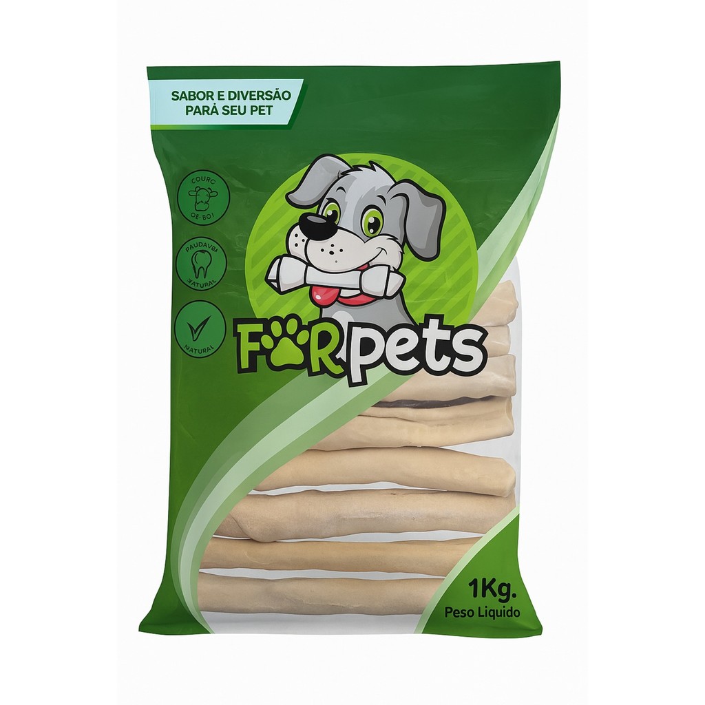Palito de Couro Retriver 8`` Natural - 1 Kg - For Pets