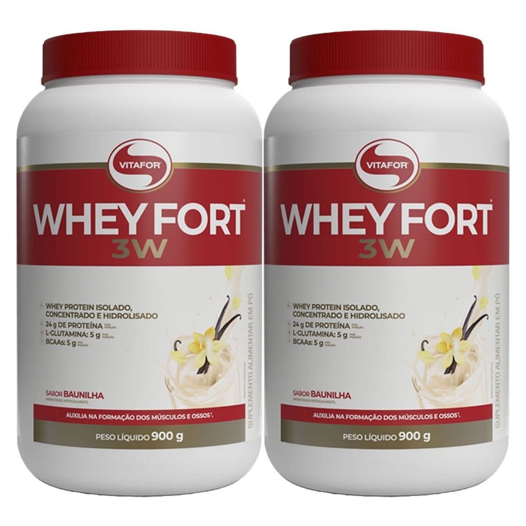 Kit 2X Whey Fort 3W - 900g Baunilha - Vitafor