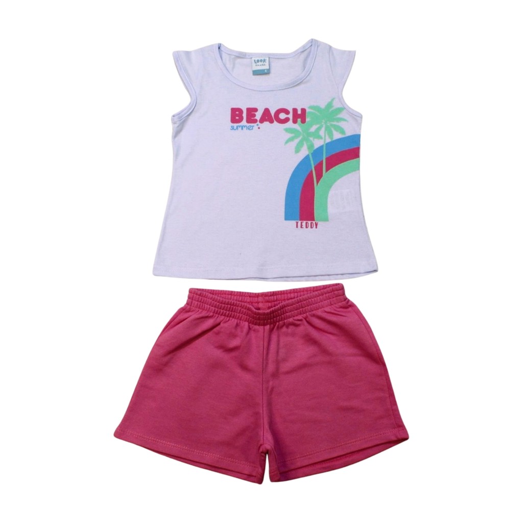 Conjunto Infantil Blusa Estampada Beach e Shorts Moletinho 18369 - Teddy
