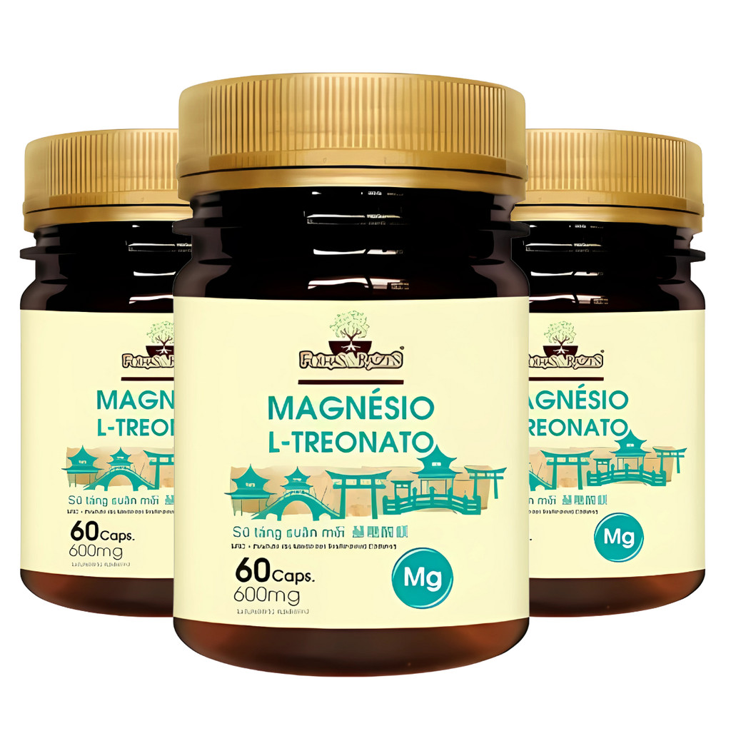 Magnésio L Treonato 600 mg Folhas & Raízes 60 Cápsulas Kit 3 Unidades