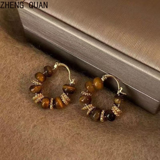 ​ Outono Inverno Tigre Olho Mailard Retro Brincos Clipe De Pedra Natural Em Jóias Presente em Oferta na Shopee