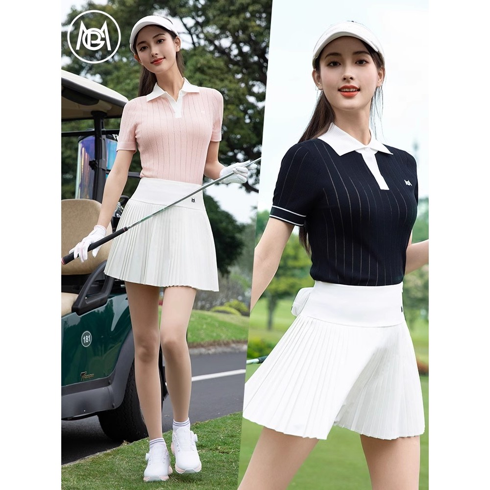 Pgm novo estilo roupas de golfe senhoras de manga curta camisa POLO de malha primavera verão moda mais magro olhar espor
