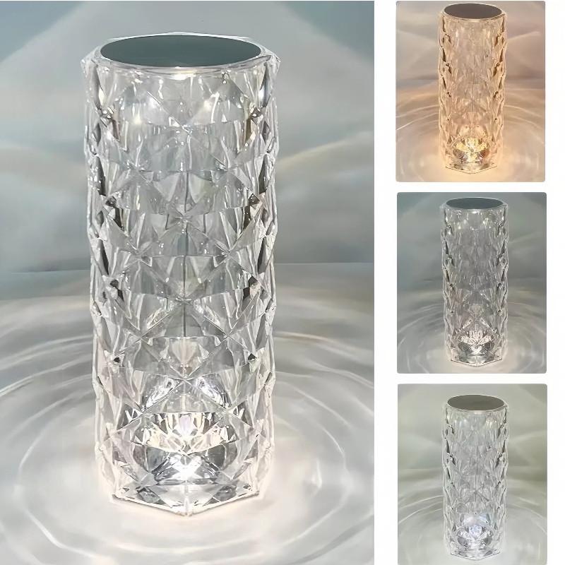 Luminária de Mesa Cristal LED Touch Recarregável USB 3 Tons de Luz para Quarto